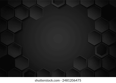 Abstractas. Fondo negro hexagonal, luz y sombra. Vector.