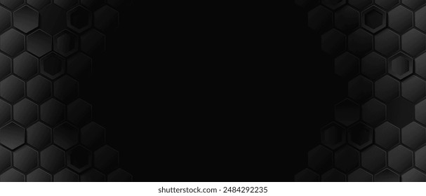 Abstract. Hexagon black background, light and shadow. Vector.