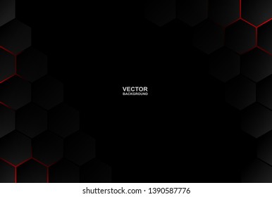 Abstract. Hexagon black background ,red light and shadow. Vector.