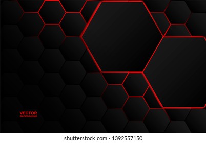 Abstract. Hexagon black background ,red light and shadow. Vector.