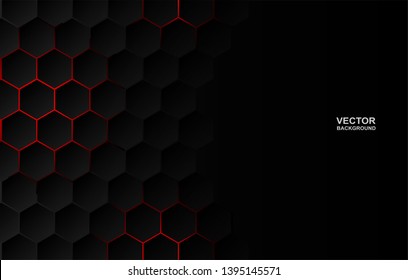Abstract. Hexagon black background ,red light and shadow. Vector.