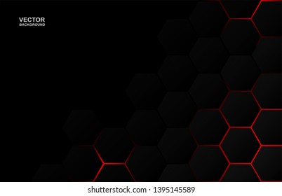 Abstract. Hexagon black background ,red light and shadow. Vector.