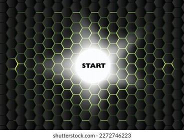 Abstract Hexagon black background, Technology abstract background. Technology.Start button concept.