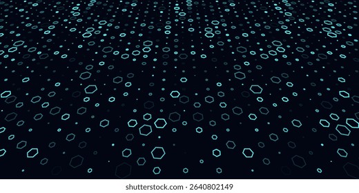 Abstract hexagon blue background banner futuristic business data technology modern concept, polygon shape lines connecting link structure dark blue contrast copyspace.