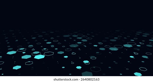 Abstract hexagon blue background banner futuristic business data technology modern concept, polygon shape lines connecting link structure dark blue contrast copyspace.