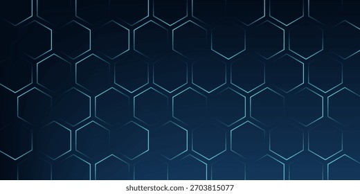 Abstract hexagon blue background banner futuristic business data technology modern concept, polygon shape lines connecting link dark blue contrast
