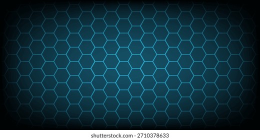 Abstract hexagon blue background banner futuristic business data technology modern concept, polygon shape lines connecting link structure dark blue contrast copyspace.