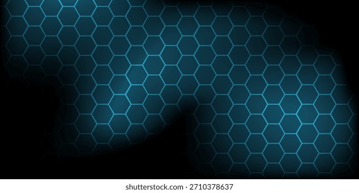 Abstract hexagon blue background banner futuristic business data technology modern concept, polygon shape lines connecting link structure dark blue contrast copyspace.