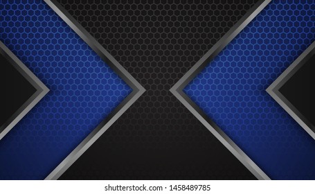 Abstract hexagon blue black frame layout modern sport tech design template background. Luxury bright blue lines with metallic effect. Vector Illustration.