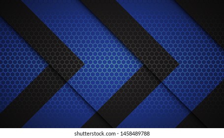 Abstract hexagon blue black frame layout modern sport tech design template background. Luxury bright blue lines with metallic effect. Vector Illustration.