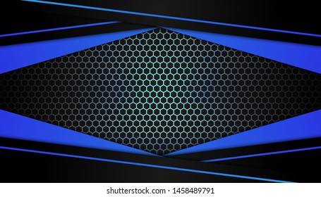 Abstract hexagon blue black frame layout modern sport tech design template background. Luxury bright blue lines with metallic effect. Vector Illustration.