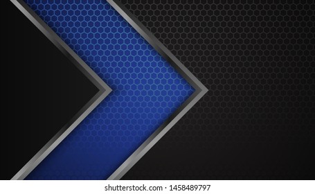 Abstract hexagon blue black frame layout modern sport tech design template background. Luxury bright blue lines with metallic effect. Vector Illustration.