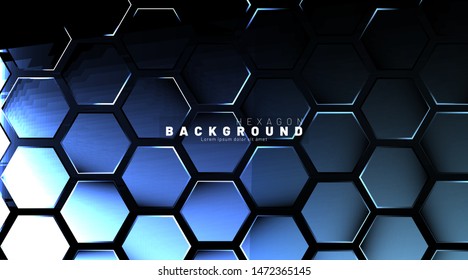 Abstract hexagon blue neon gradient pattern on a dark background technology style. Honeycomb. Vector illustration