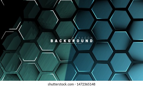 Abstract hexagon blue neon gradient pattern on a dark background technology style. Honeycomb. Vector illustration