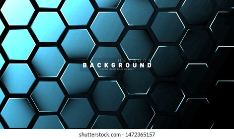 Abstract hexagon blue neon gradient pattern on a dark background technology style. Honeycomb. Vector illustration