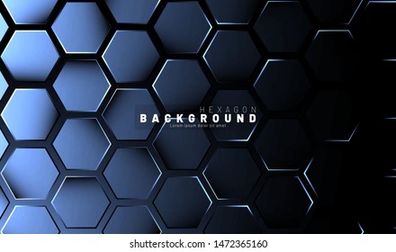 Abstract hexagon blue neon gradient pattern on a dark background technology style. Honeycomb. Vector illustration