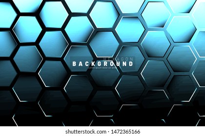 Abstract hexagon blue neon gradient pattern on a dark background technology style. Honeycomb. Vector illustration