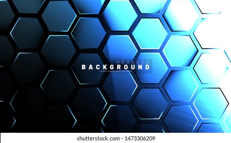 Abstract hexagon blue neon gradient pattern on a dark background technology style. Honeycomb. Vector illustration