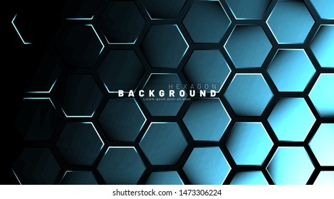 Abstract hexagon blue neon gradient pattern on a dark background technology style. Honeycomb. Vector illustration