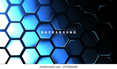Abstract hexagon blue neon gradient pattern on a dark background technology style. Honeycomb. Vector illustration