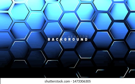 Abstract hexagon blue neon gradient pattern on a dark background technology style. Honeycomb. Vector illustration