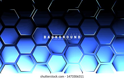 Abstract hexagon blue neon gradient pattern on a dark background technology style. Honeycomb. Vector illustration