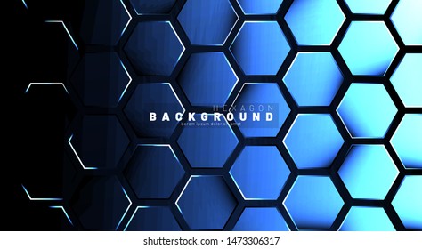 Abstract hexagon blue neon gradient pattern on a dark background technology style. Honeycomb. Vector illustration