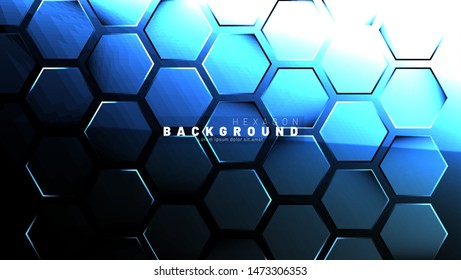 Abstract hexagon blue neon gradient pattern on a dark background technology style. Honeycomb. Vector illustration