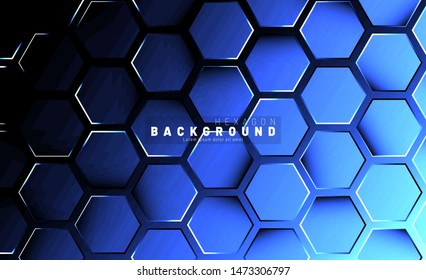 Abstract hexagon blue neon gradient pattern on a dark background technology style. Honeycomb. Vector illustration