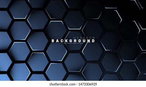 Abstract hexagon blue neon gradient pattern on a dark background technology style. Honeycomb. Vector illustration