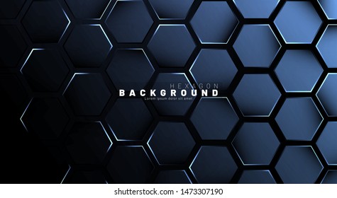 Abstract hexagon blue neon gradient pattern on a dark background technology style. Honeycomb. Vector illustration