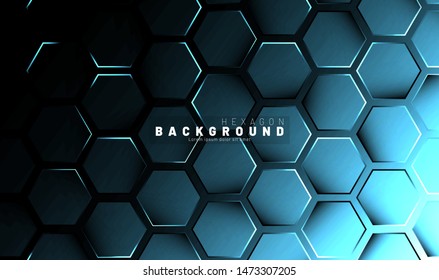 Abstract hexagon blue neon gradient pattern on a dark background technology style. Honeycomb. Vector illustration