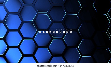 Abstract hexagon blue neon gradient pattern on a dark background technology style. Honeycomb. Vector illustration