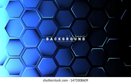 Abstract hexagon blue neon gradient pattern on a dark background technology style. Honeycomb. Vector illustration