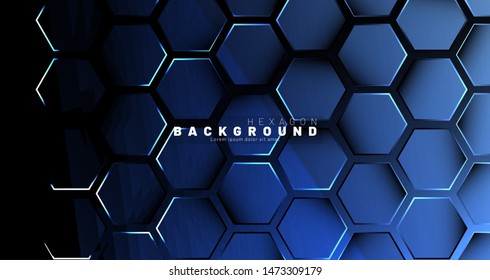Abstract hexagon blue neon gradient pattern on a dark background technology style. Honeycomb. Vector illustration