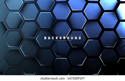Abstract hexagon blue neon gradient pattern on a dark background technology style. Honeycomb. Vector illustration