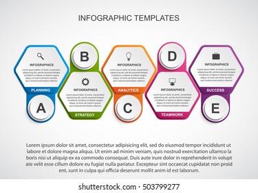 Abstract hexagon business options infographics template.
