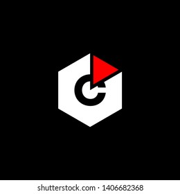 abstract hexagon C logo letter in white and red colors design concept