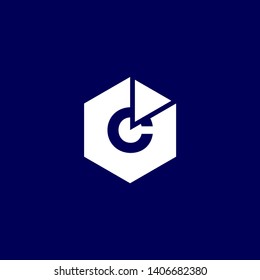 abstract hexagon C logo letter in blue background colors design concept