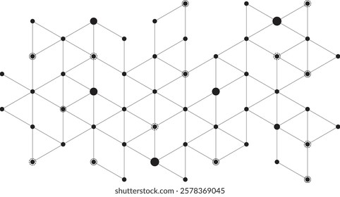 abstract hexagon cell with dots connecting together in transparent background template