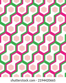 Resumen Células hexagonales Patrón vectorial Multicolor transparente Colores de moda diagonales Estilo de cadena de bicicleta Diseño geométrico Perfecto para la impresión de impresión Pastel verde brillante Tonos de fucsia rosa