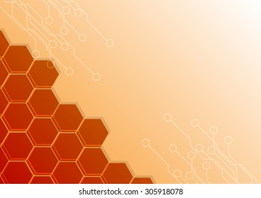 abstract Hexagon with circuit Design on orange color Background