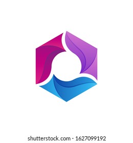 Abstract hexagon circular shape business logo design. Three shape vector icon illustration. Colorful gradient 3d style