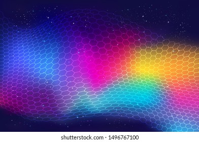 Abstract hexagon colorful background. Technology hexagonal futuristic background. Retro Modern digital illustration in space