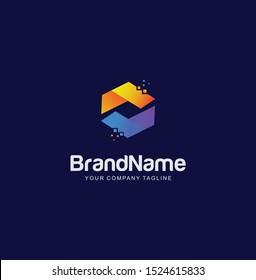Abstract Hexagon Colorful logo vector design illustration. modern Hexagon cube Digital logo Gradation icon template