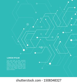 Abstract hexagon connect pattern on green background.