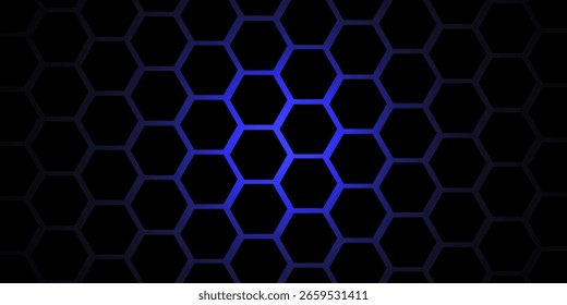 fundo azul escuro hexágono abstrato. Hexagonal ciberespaço azul fundo. Padrão técnico de grade hexágono.