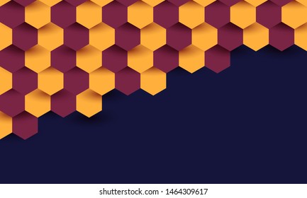 Abstract hexagon design in half sided on blue background.