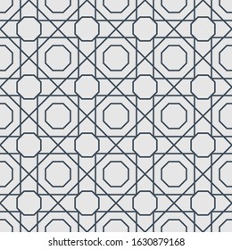 Abstract hexagon diamond and square line geometric pattern seamless vector dark blue line  and white color  background