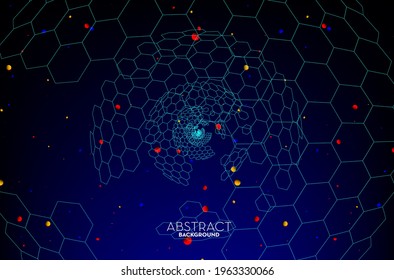 Abstract hexagon digital technology, smooth particle wave, big data techno design concept background wallpaper, vector eps
